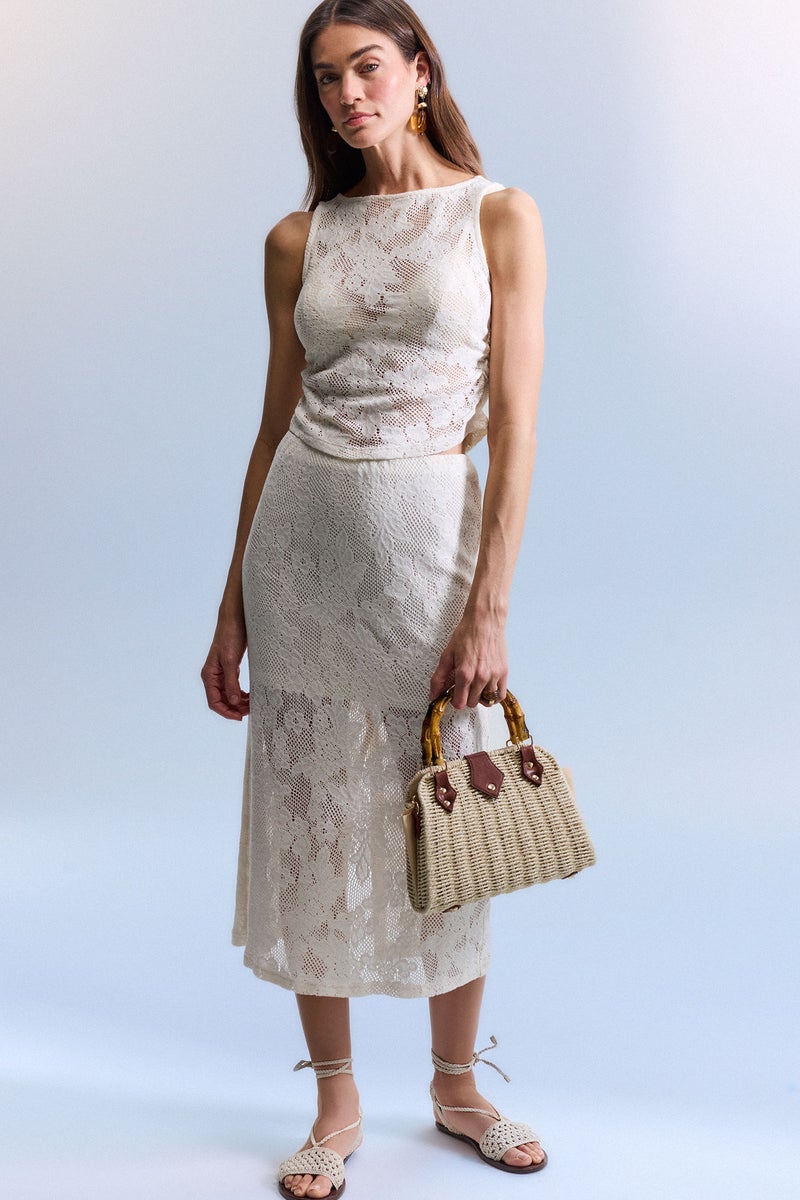 DeFacto White Woman Pencil Skirt Normal Waist Midi Knitted Skirt Casual - Image 1