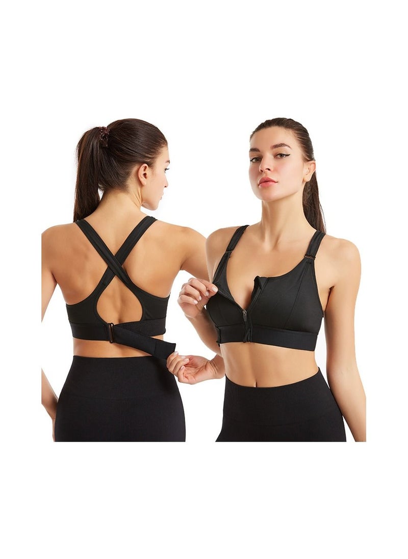 Loquat Front Zipper No Steel Ring Gathering Shock Proof Sports Bra 