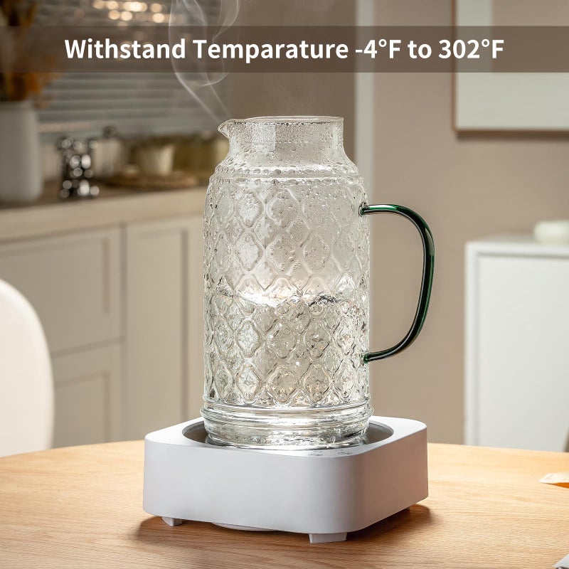 Buaic Glass Pitcher with Lid, 2 PACK 68 oz/2 Liter Vintage Water Pitcher, Clear Borosilicate Glass Water Carafe for Cold Brew, Coffee, Lemonade, Iced Sun Tea,Beverage, Milk, Heat Resistant - Image 5