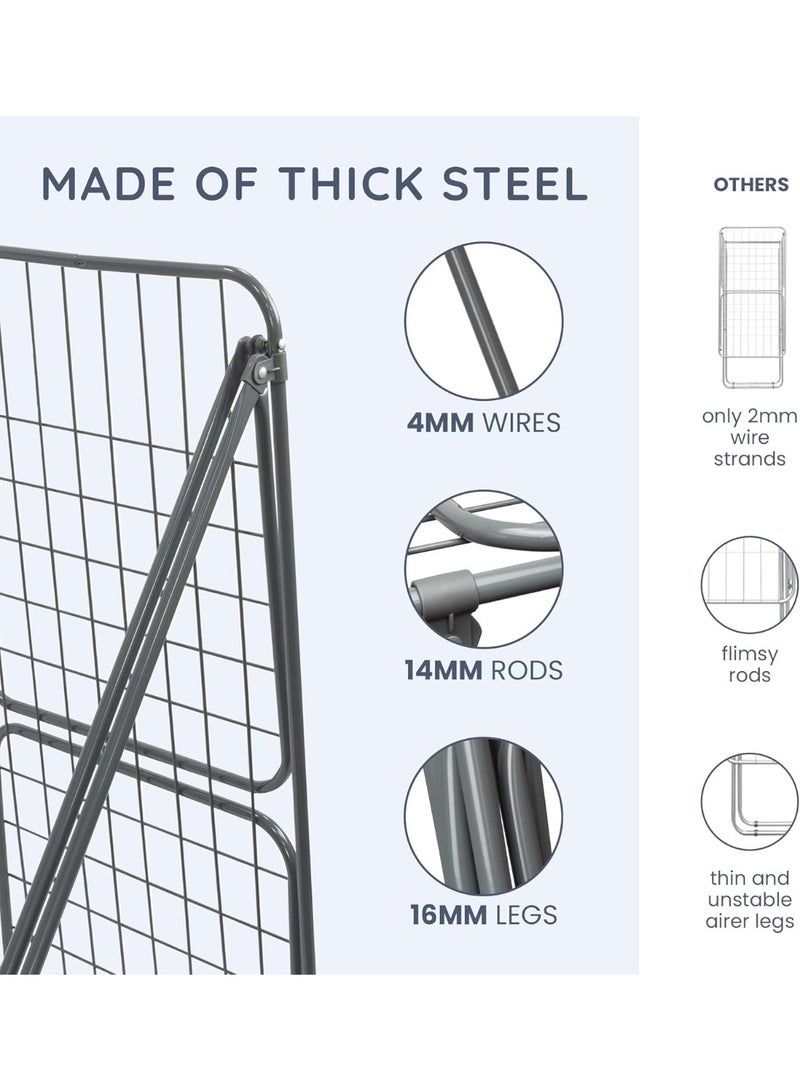 Cloth Dryer Foldable Airer - Compact Clothes Drying Rack - Winged Heavy Duty Indoor Airer - Outdoor Clothing Drying Rack w/ 22 Bars - Large Stainless Steel Laundry Clothes Horse - Black - Image 4