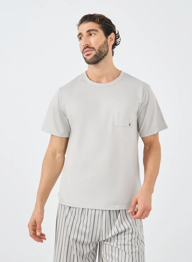 Styli Styli Solid Pocket Detail T-Shirt and Striped Shorts Set