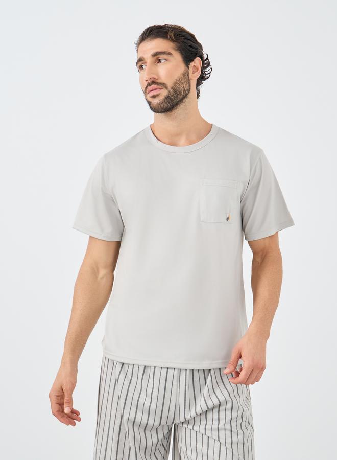 Styli Solid Pocket Detail T-Shirt and Striped Shorts Set - Image 2