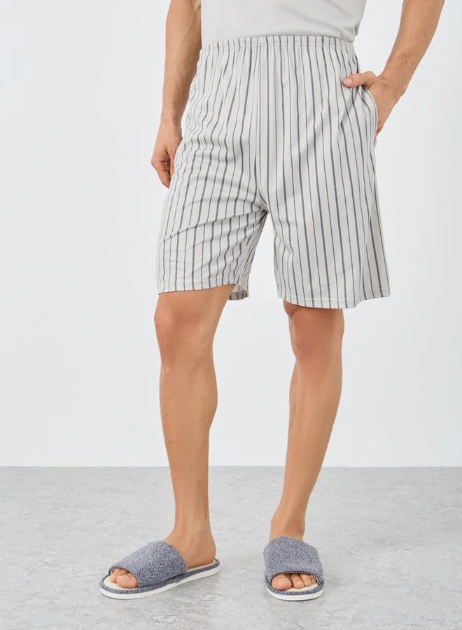 Styli Styli Solid Pocket Detail T-Shirt and Striped Shorts Set