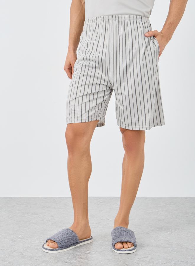 Styli Solid Pocket Detail T-Shirt and Striped Shorts Set - Image 5