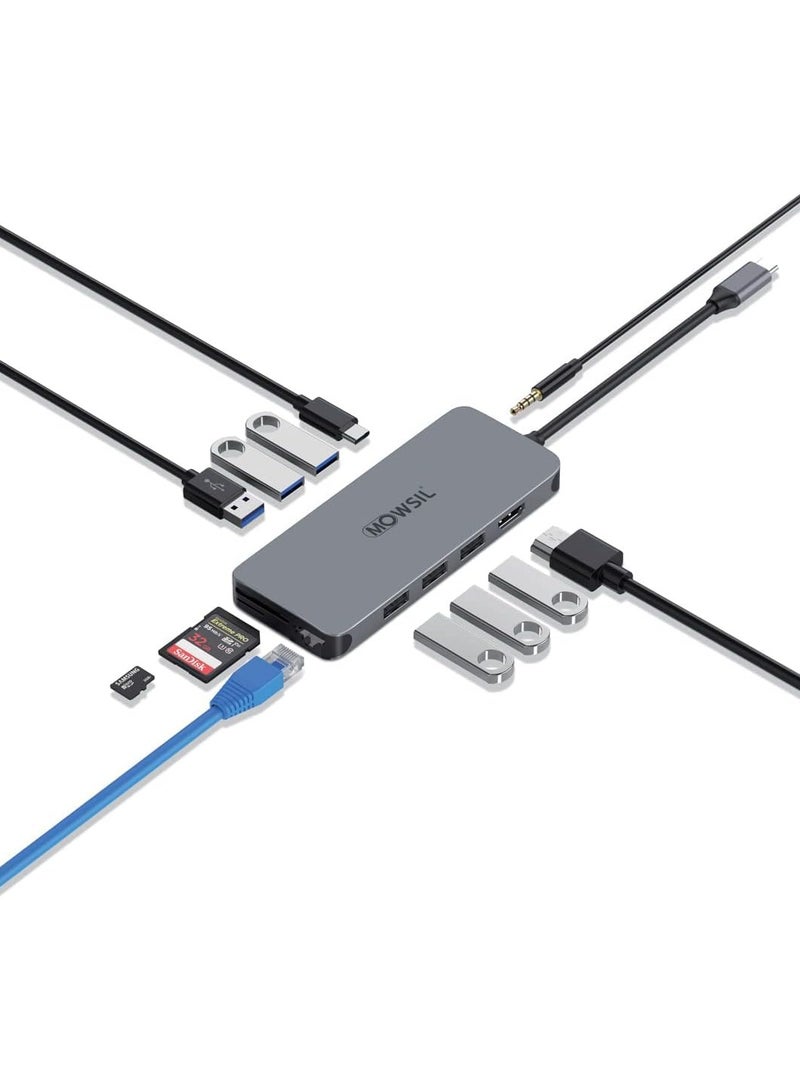 MOWSIL 12 in 1 USB C Hub 4K HDMI and FHD VGA Dual Video Output Type C Hub, PD 100W, Gigabit Ethernet, 3 USB 3.0 Ports, USB C to 3.5mm, SD/TF Slot Multiport Adapter for MacBook Pro/Air 2023, HP, - Image 5