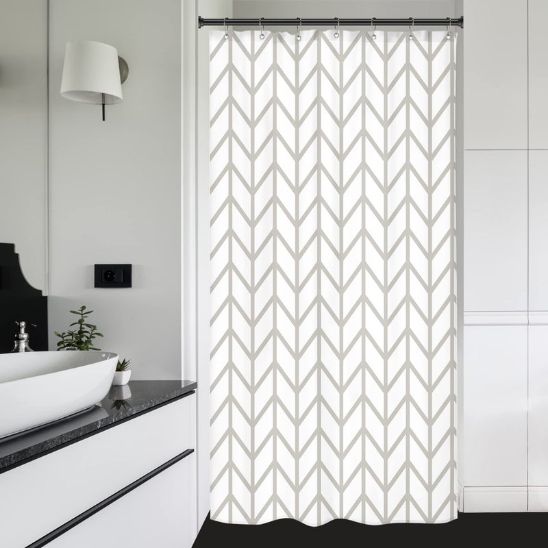 Riyidecor Stall Small Half Size Narrow Shower Curtain 36x72 Inch Dorm White Beige Geometric Bold Thick Lines Striped Herringbone Single Tiny Chevron Decor Fabric Bathroom Set Polyester Waterproof