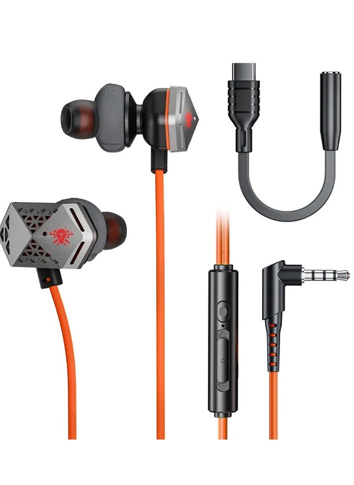 Plextone Plextone M416 In-Ear Gaming Headphones with Acoustic Drivers, Built-in Microphone, Volume Control, 3.5mm to Type-C Cable Included, Orange  - Image 1