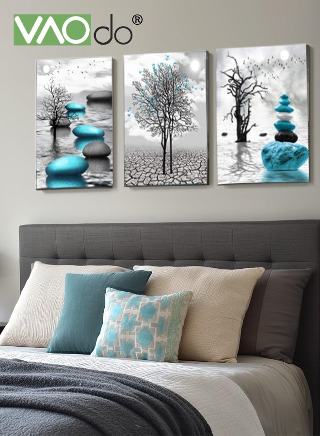 VAOdo 3PCS Framed Canvas Wall Art, Turquoise Blue Canvas Wall Art Painting, Ready to Hanga Pictures Painting, Inspirational Abstract Artwork, Home Decorative Painting for Living Room Bedroom Bathroom Office Hotel 40*60CM - Image 2