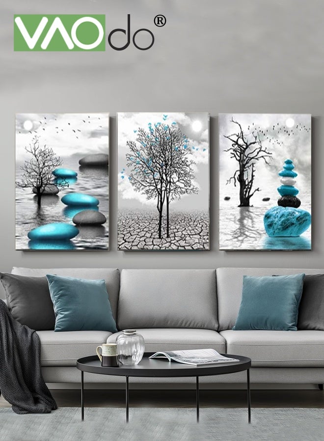 VAOdo 3PCS Framed Canvas Wall Art, Turquoise Blue Canvas Wall Art Painting, Ready to Hanga Pictures Painting, Inspirational Abstract Artwork, Home Decorative Painting for Living Room Bedroom Bathroom Office Hotel 40*60CM - Image 1