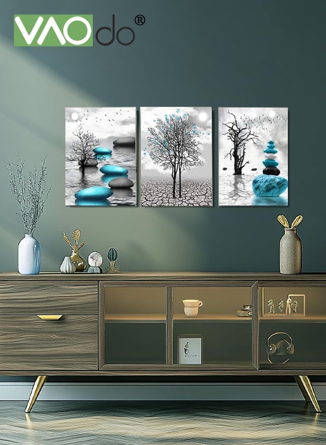 VAOdo 3PCS Framed Canvas Wall Art, Turquoise Blue Canvas Wall Art Painting, Ready to Hanga Pictures Painting, Inspirational Abstract Artwork, Home Decorative Painting for Living Room Bedroom Bathroom Office Hotel 40*60CM - Image 4