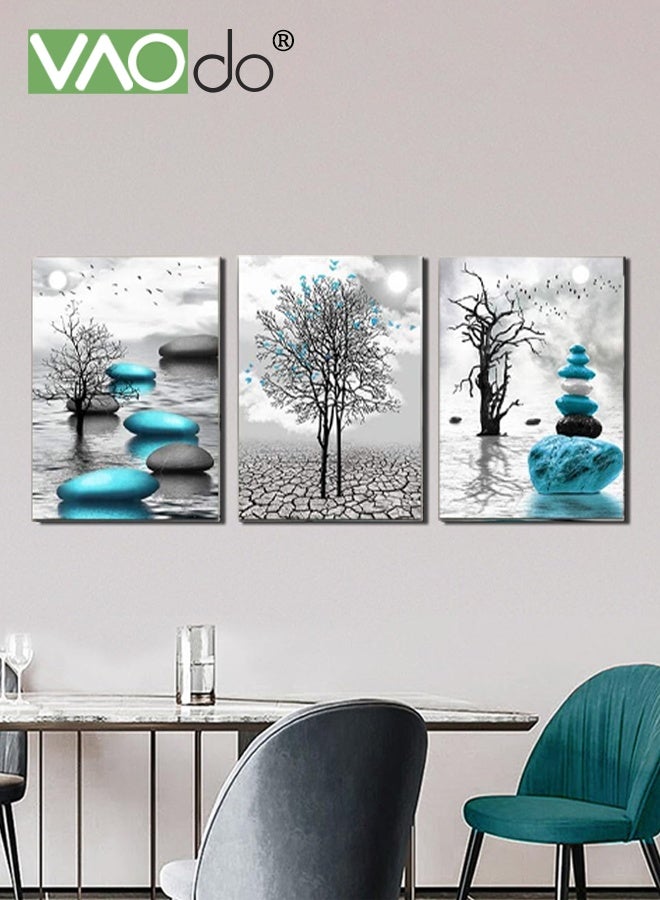 VAOdo 3PCS Framed Canvas Wall Art, Turquoise Blue Canvas Wall Art Painting, Ready to Hanga Pictures Painting, Inspirational Abstract Artwork, Home Decorative Painting for Living Room Bedroom Bathroom Office Hotel 40*60CM - Image 3