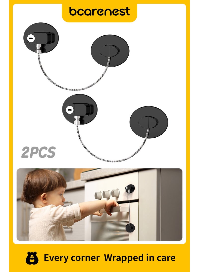 بكارنست عبوة من 2 قفل للثلاجة وأقفال للأدراج، لاصق قوي، مصمم لسلامة الأطفال، ومناسب أيضًا للثلاجة والأبواب والنوافذ والخزائن وما إلى ذلك (أسود). - Image 1