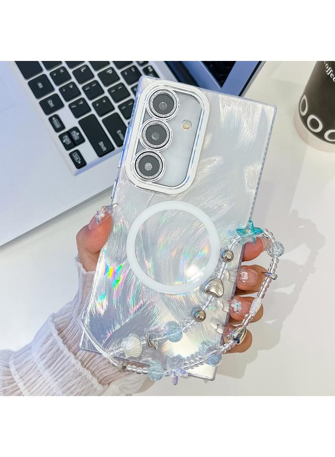 S-TOP Case For Samsung Galaxy A35 5G Plating Texture Wristband MagSafe TPU Phone Case with Glitter Lens Film - Image 1