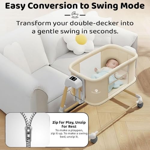StarAndDaisy Baby/Automatic Cradle for Newborn 0-2 Years boy & Girl with 5-Speed Swing & Musical Timer, Adjustable Height Baby Crib/Jhula with Mosquito Net & Safety Lock (Khaki) - Image 5