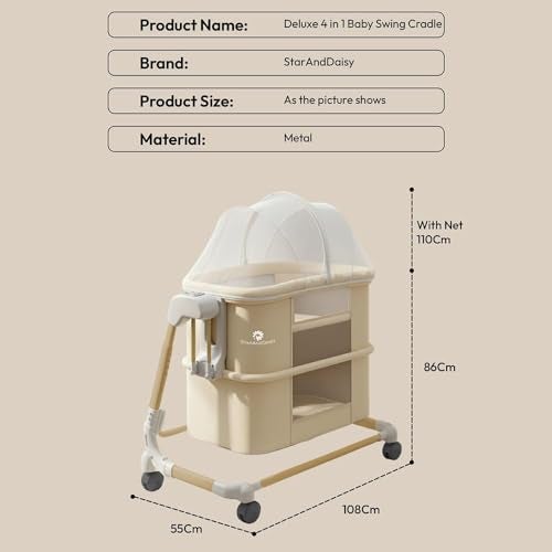 StarAndDaisy Baby/Automatic Cradle for Newborn 0-2 Years boy & Girl with 5-Speed Swing & Musical Timer, Adjustable Height Baby Crib/Jhula with Mosquito Net & Safety Lock (Khaki) - Image 2