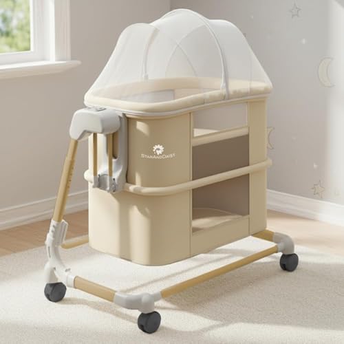 StarAndDaisy Baby/Automatic Cradle for Newborn 0-2 Years boy & Girl with 5-Speed Swing & Musical Timer, Adjustable Height Baby Crib/Jhula with Mosquito Net & Safety Lock (Khaki) - Image 1