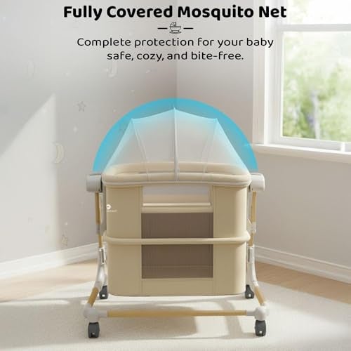 StarAndDaisy Baby/Automatic Cradle for Newborn 0-2 Years boy & Girl with 5-Speed Swing & Musical Timer, Adjustable Height Baby Crib/Jhula with Mosquito Net & Safety Lock (Khaki) - Image 4