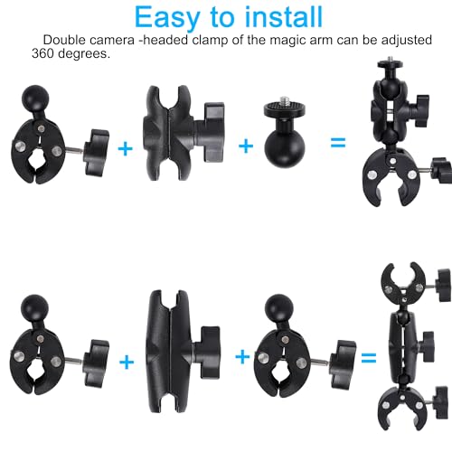 PELLKING Motorcycle Mount kit for Insta360 One X5 X4 X3 X2 RS DJI OSMO 360 GoPro MAX- Double Clamps Handlebar Holder with 155cm Selfie Stick for Motorcycle and Bicycle Riding Records - Image 3