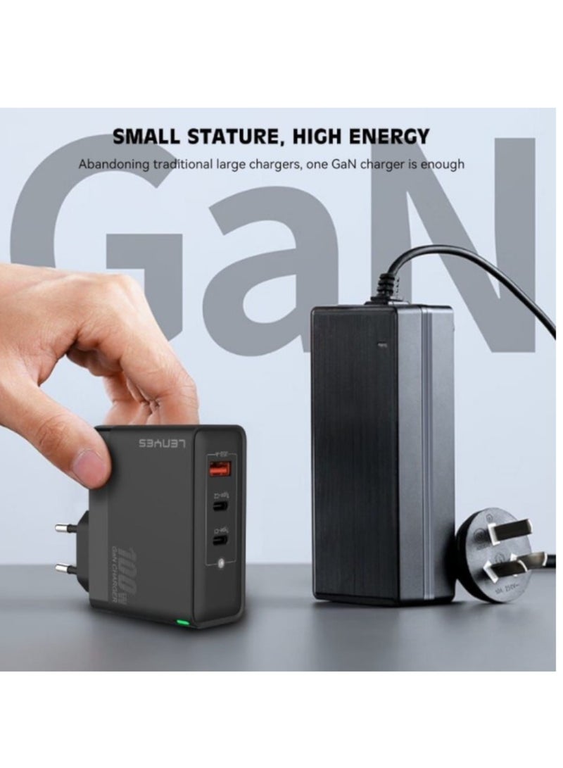Lenyes Dual Port Type-C,Type-A And USB Charger Adapter 100W GaN Wall Charger Black - Image 3