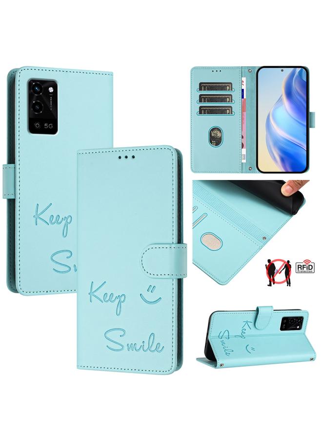 S-TOP Case For OPPO A53s 5G / A56 5G Smile Embossing RFID Leather Phone Case - Image 1
