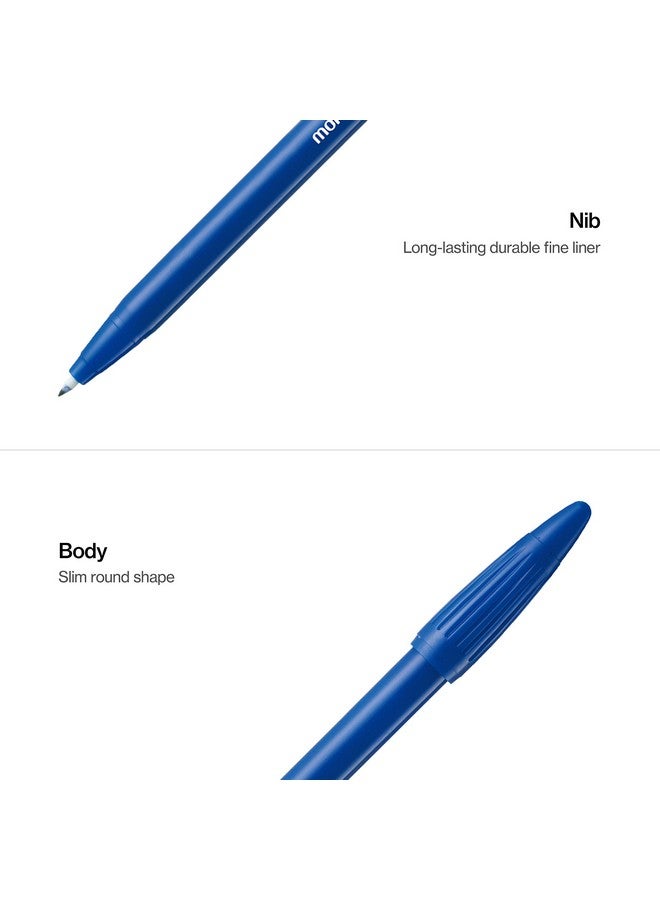 مونامي أقلام Plus Pen 3000 ذات طرف لباد، برأس رفيع (0.4 مم)، خط رفيع، للكتابة/تدوين اليوميات/تدوين الملاحظات في المنزل والمدرسة والمكتب، باللون الأزرق، 12 قلمًا - Image 3