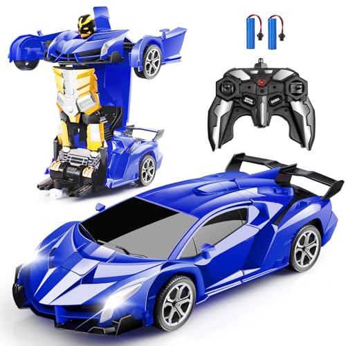 Blackma Remote Control Car Transform OneButton Deformation 360Rotating Drifting Transform Robot RC Car with LED Light Toy Gifts for 4 5 6 7 8 9 10 11 12 Years Old Boy Blue - Image 1