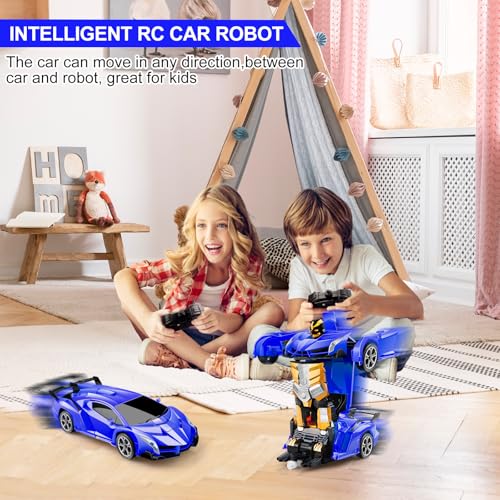 Blackma Remote Control Car Transform OneButton Deformation 360Rotating Drifting Transform Robot RC Car with LED Light Toy Gifts for 4 5 6 7 8 9 10 11 12 Years Old Boy Blue - Image 5