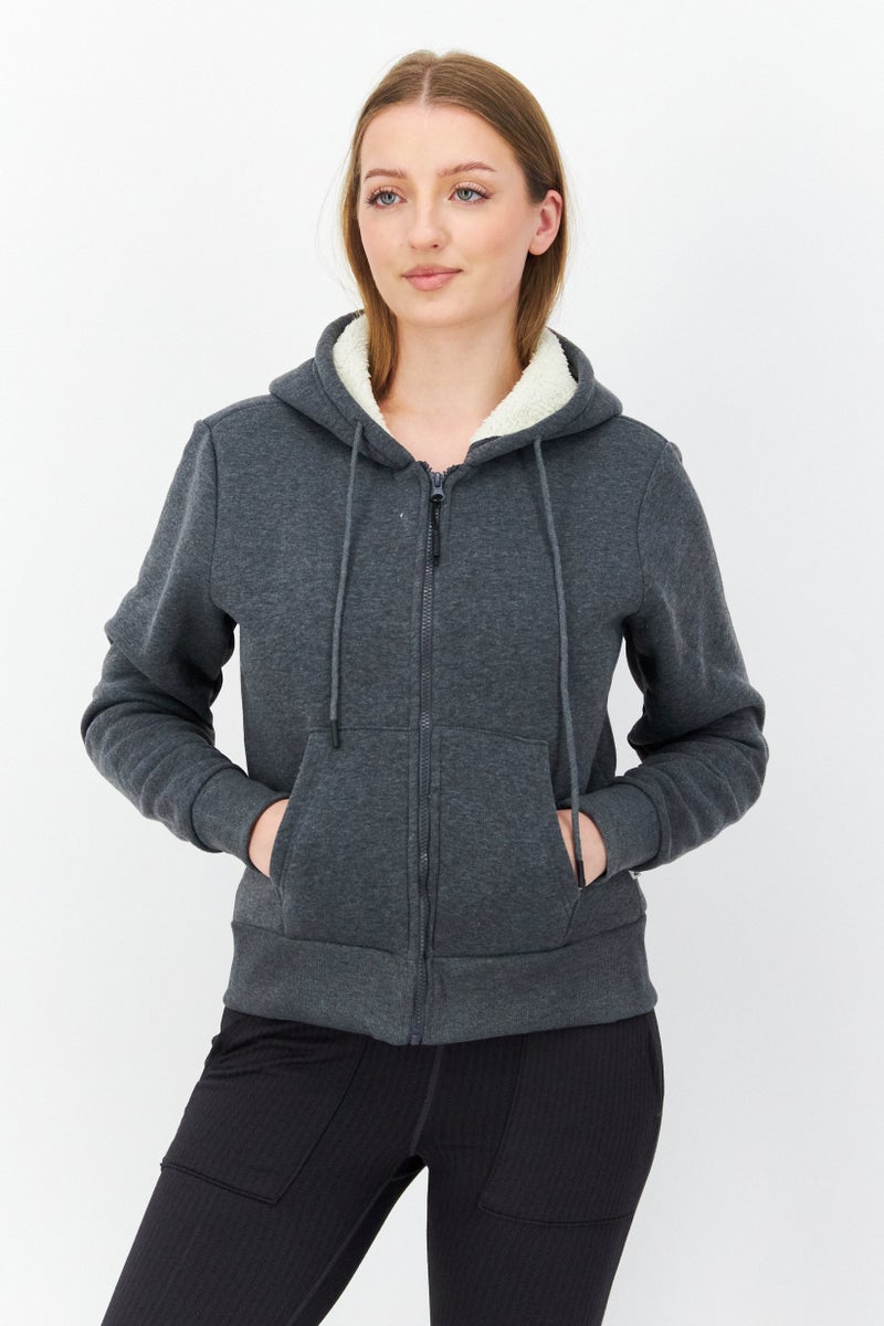 Bearpaw Women Hooded Long Sleeves Heather Jacket, Grey - Image 1