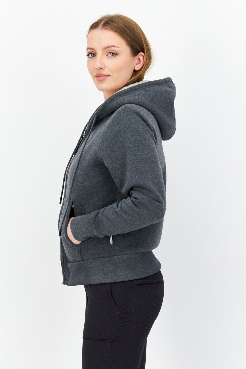 Bearpaw Women Hooded Long Sleeves Heather Jacket, Grey - Image 3