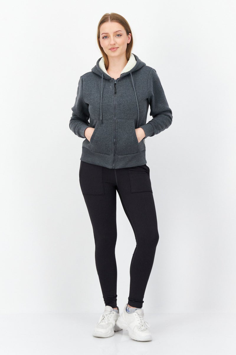 Bearpaw Women Hooded Long Sleeves Heather Jacket, Grey - Image 2