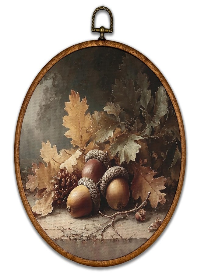BCUANGD Vintage Fall Round Wall Art Decor - Retro Autumn Moody Fall Wall Art Canvas Frame Artwork Prints, Rustic Cottagecore Nature Round Wall Hanging Decorations for Home Bedroom, 10"x10" - Image 1