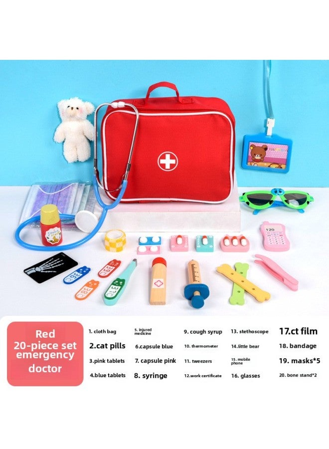 Children's Simulation Small Doctor Baby Play House Wooden Toy Set Boys And Girls Injection Toy Gift-Color:Red Emergency Doctor - Image 1