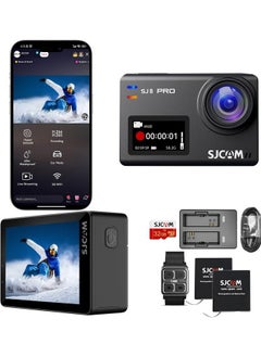 SJCAM SJ8Pro 4K60fps Action Camera, WiFi/Remote Control/Touch Screen Sports Camera 170° FOV, 8X Zoom, 6-aixs Stabilization, 40M Underwater Camera with 32G SD Card and Helmet Kit