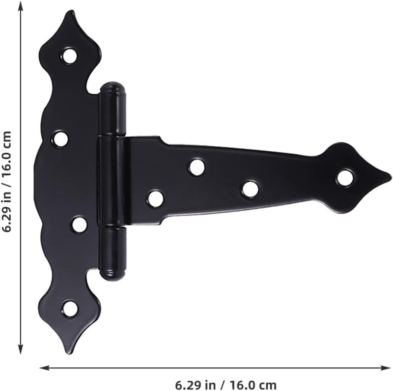 Uonlytech Heavy Duty Decorative Black T Strap Shed Door Hinges, 5-inch Wrought Hardware for Barn, Fence, and Yard Gates - Image 2