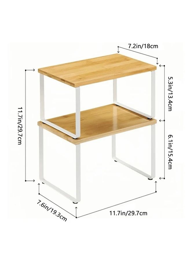 White 2pcs Stackable Kitchen Shelf Organizer Expandable Spice Rack - Image 5