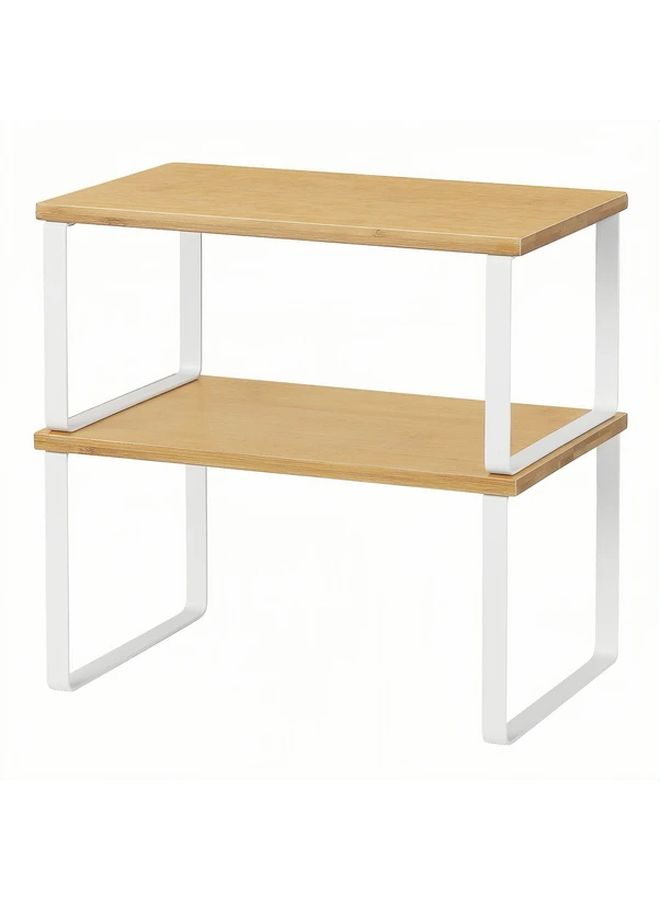 White 2pcs Stackable Kitchen Shelf Organizer Expandable Spice Rack - Image 1