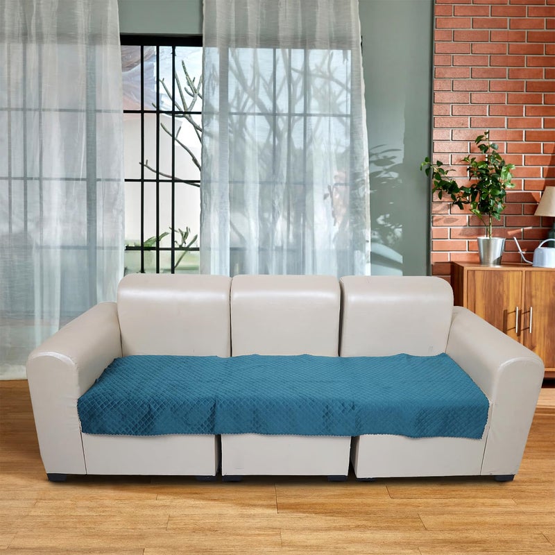 KINGLY Velvet Quilted Universal Armrest Sofa Cover – Non-Slip, Washable Couch Arm Protector for Daily Use (Green Blue, 1pc – 23x27) - Image 2