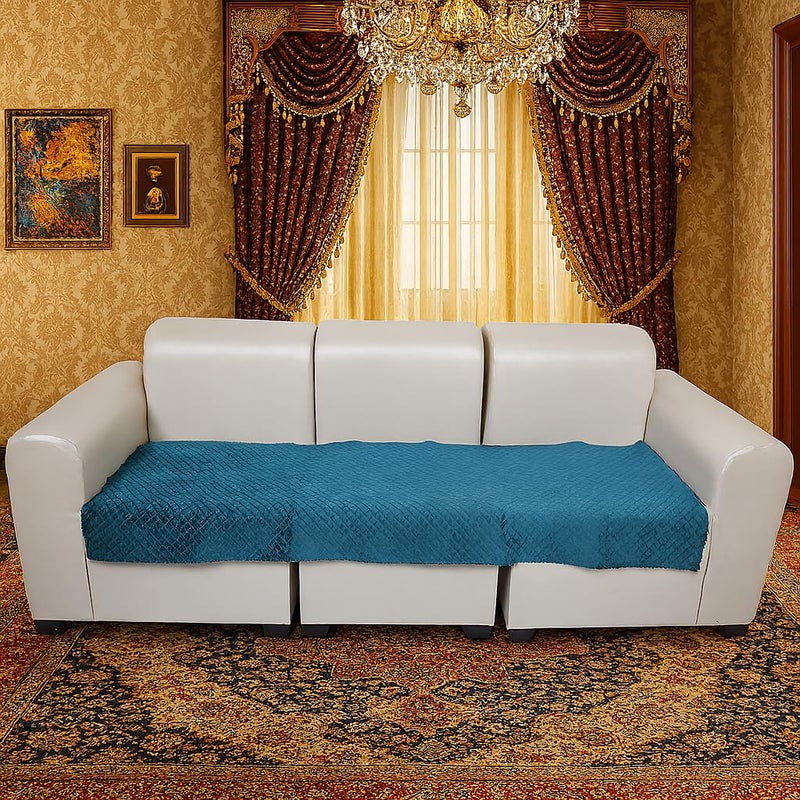 KINGLY Velvet Quilted Universal Armrest Sofa Cover – Non-Slip, Washable Couch Arm Protector for Daily Use (Green Blue, 1pc – 23x27) - Image 1