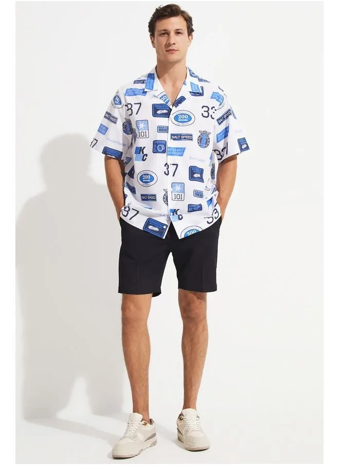 جون June Exclusive Men Oversize Short Sleeve Patterned Shirt White