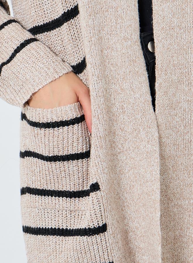 Take Two Beige Striped Longline Cardigan - Image 3