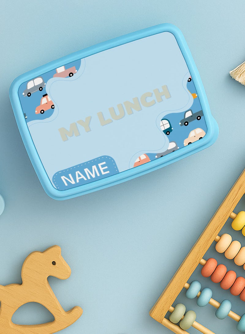 لوحة علبة طعام لانش بوكس باسم قابل للتخصيص مع تصميم سيارات ملونة - Image 3