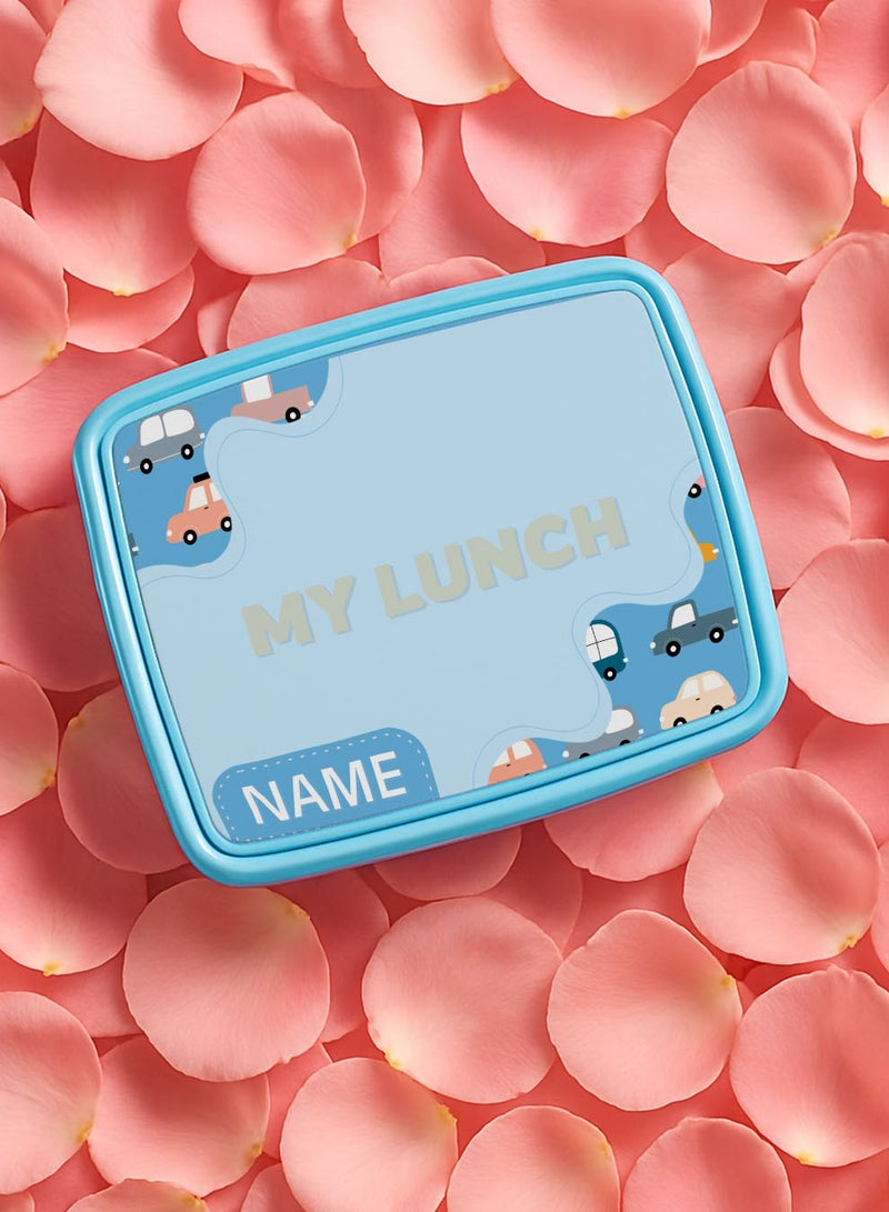 لوحة علبة طعام لانش بوكس باسم قابل للتخصيص مع تصميم سيارات ملونة - Image 5