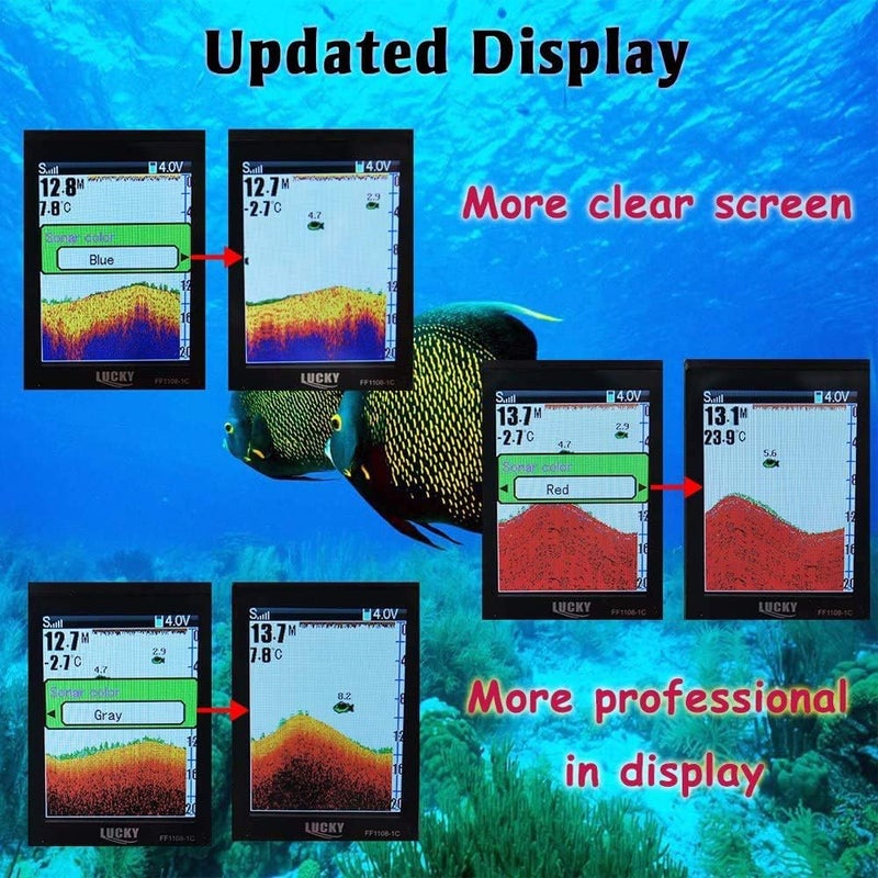 LUCKY Portable Fish Finder Transducer Sonar Sensor 147 Feet Water Depth Finder LCD Screen Echo Sounder Fishfinder with Fish Attractive Lamp for Ice Fishing Sea Fishing - Image 4