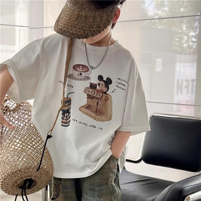 Boys And Girls Short-Sleeved Cotton T-Shirt 2025 Summer Loose Top Mid-Large Children'S Printed Children'S Half-Sleeved T-Shirt - Image 1