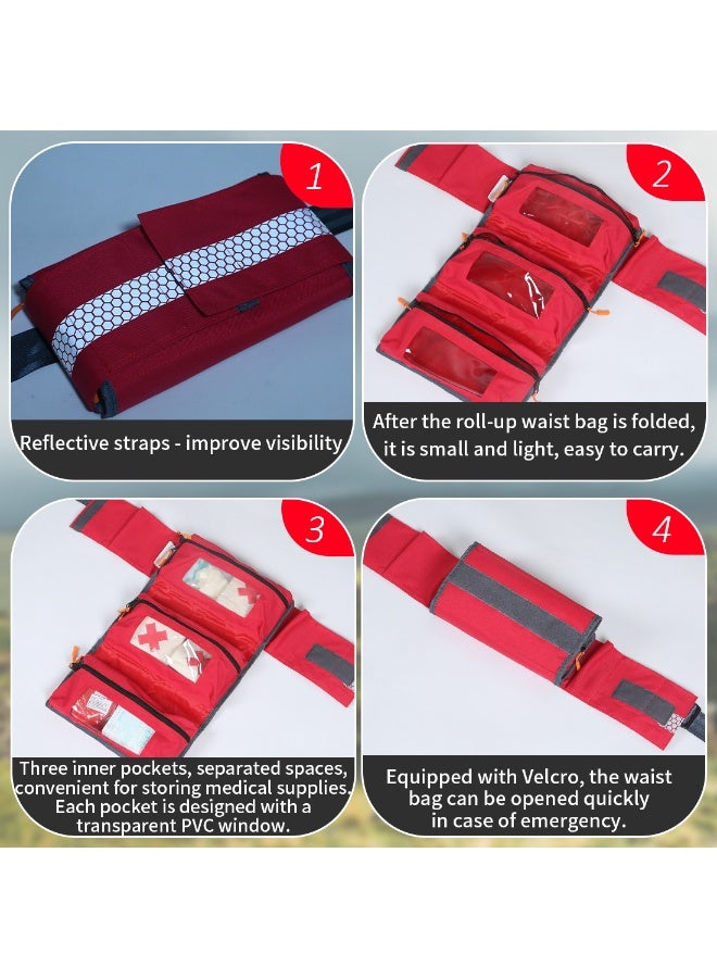 Ehucon Empty First Aid Waist Bag Molle Medical Pouch with Belt, EMS Fanny Pack with Three-piece System,IFAK Medical Bag for Camping,Hiking or Traveling (Red) - Image 2