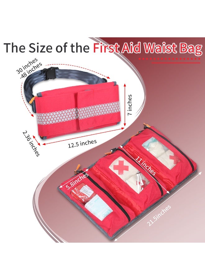 Ehucon Empty First Aid Waist Bag Molle Medical Pouch with Belt, EMS Fanny Pack with Three-piece System,IFAK Medical Bag for Camping,Hiking or Traveling (Red) - Image 3