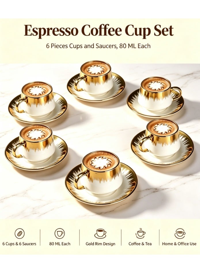 OASIS-TH 6 Sets Of Luxury Porcelain Turkish Coffee Cup Set Elegant Design Modern Espresso Cup Set Boutique Arabic Tea Cups Arabic Coffee Cup - Image 1