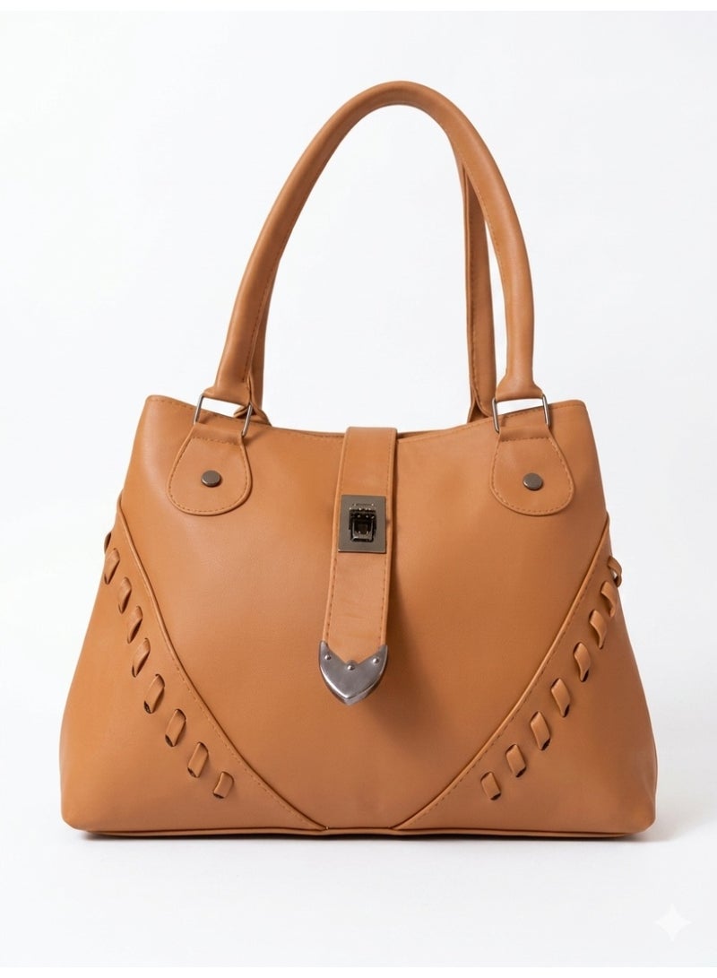 Women's Handbag,Faux Leather, Metal Closure, Elegant Design (Tan)