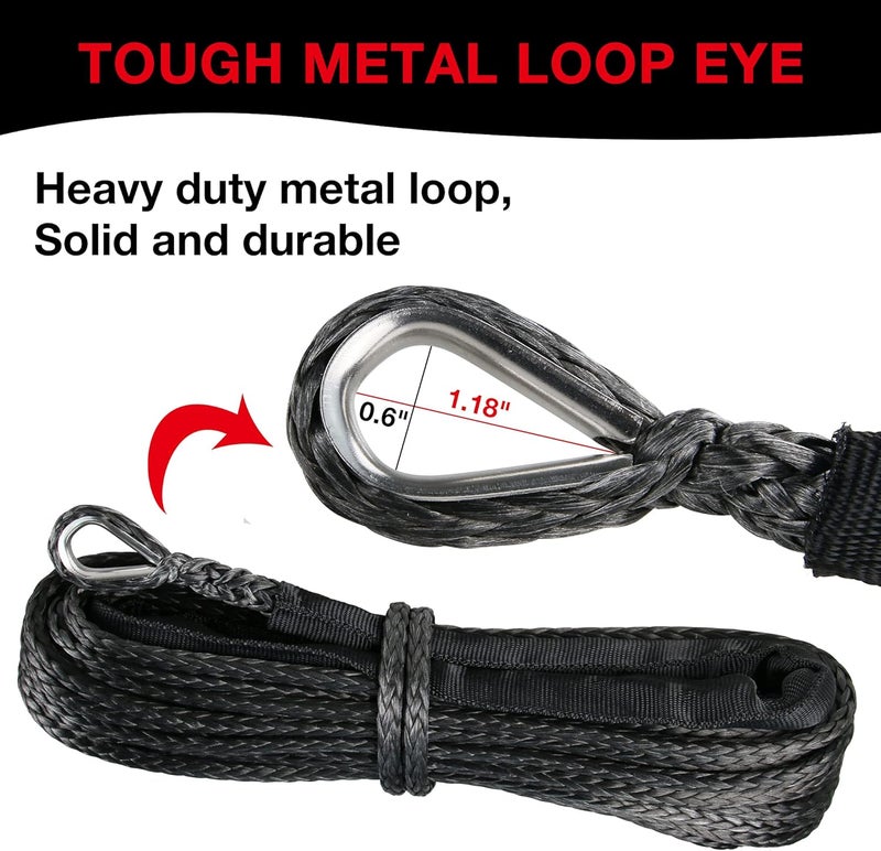 WROUGH 3/16" Synthetic Winch Rope, 3/16 in x 50 Ft 8500LBs Strength ATV Winch Rope Line with Protecting Sleeve and Thimble, Suitable for ATV, SUV, Vehicle (Black) - Image 3