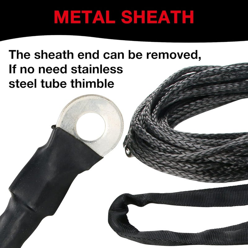 WROUGH 3/16" Synthetic Winch Rope, 3/16 in x 50 Ft 8500LBs Strength ATV Winch Rope Line with Protecting Sleeve and Thimble, Suitable for ATV, SUV, Vehicle (Black) - Image 4